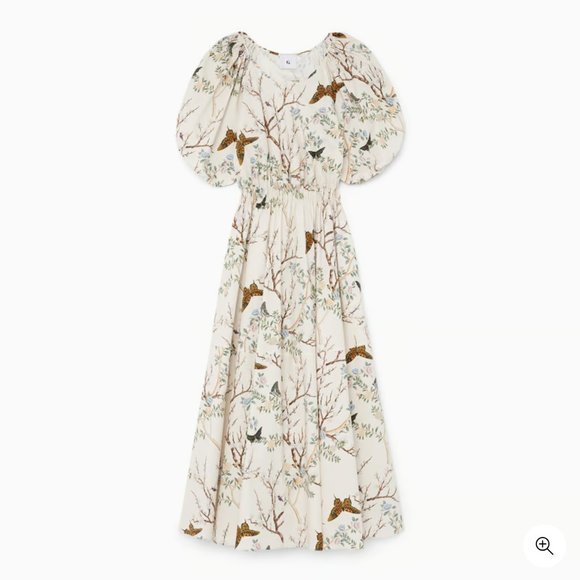 Goop G. Label Chic Cream Floral Midi Dress with Puff Sleeves - Picture 4 of 4